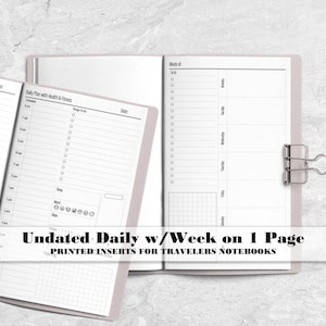 Undated Daily with Weekly Overview TN Insert - Day on 1 Page Insert - Printed Travelers Notebook Insert - Travelers Notebook Insert -UD-0023