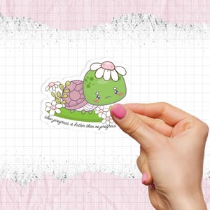 Mieux vaut progresser lentement que pas de tortue - Sticker vinyle plastifié imperméable - Mat - Brillant - Holographique