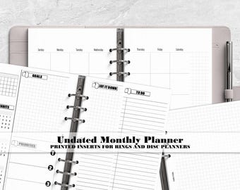 Undated Monthly Planner - Printed Insert for Your Ring Planners - Ring Bound Planner Refill - Disc Bound Planner Refill