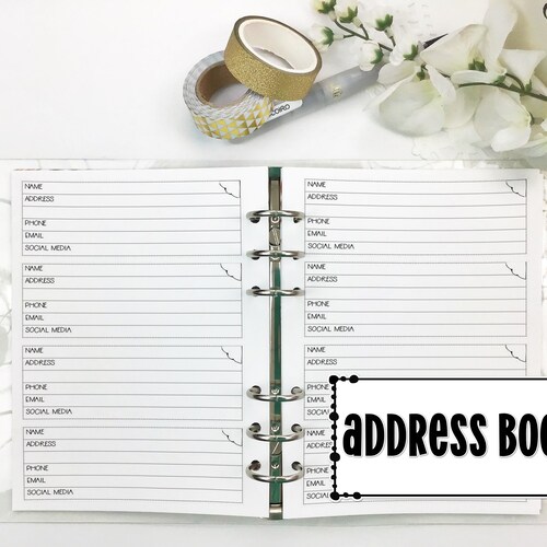 Address Book for Ring Bound Planner Insert Printed Planner Etsy