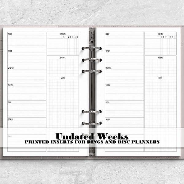 Week on 1 Page - Printed Planner Insert - Ring Planner Refill - Disc Planner Insert - H-0019