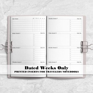 Dated Weeks Only Traveler's Notebook Insert - Printed Insert for TN's - Choose your start month - DW0011