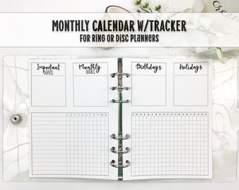Undated Months with Tracker & Note Pages for Ring and Disc Bound Planners - Printed Planner Insert