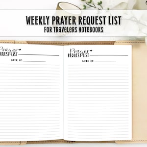 Prayer Request List for Travelers Notebook - Printed TN Insert