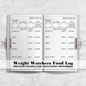 Diario de alimentación diario de Weight Watchers para viajeros - Inserto impreso para cuaderno de viajeros