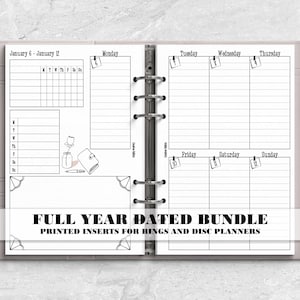 Printed Full Year Dated Months and Weeks Planner Insert for Ring or Disc Bound Planners - V-WO2P-0006