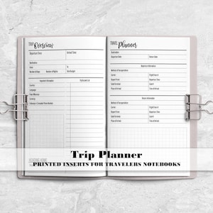 Insert imprimé pour carnet de voyage - Planificateur de voyage