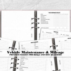 Vehicle Maintenance Log for Ring and Disc Bound Planners - Printed Planner Insert - Mileage Log