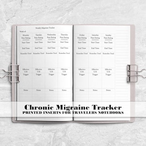 Migraine & Symptoms Tracker Planner Insert for Travelers Notebook Covers - Printed Planner Insert