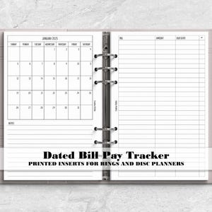Dated Bill Tracker Insert for Ring Bound Planners - Printed Planner Insert - BT-0004