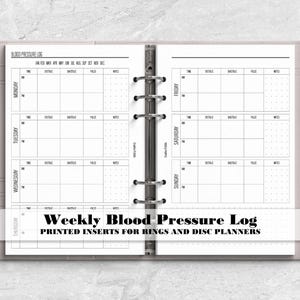 Weekly Blood Pressure Log for Ring and Disc Bound Planner Insert - Printed Planner Insert