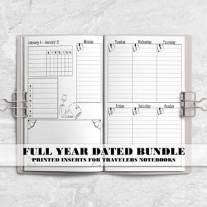 Printed Full Year Dated Inserts for Travelers Notebook Covers - Passport - Pocket - B6 - A6 - A5 - Standard - Cahier - B6 Slim - V-WO2P-0006