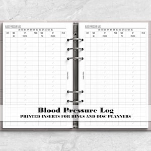 Monthly Blood Pressure Log Ring and Disc Bound Planner Insert - Printed Planner Insert