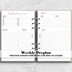 Printed Weekly Preplan Planner Insert for Ring and Disc Bound Planners