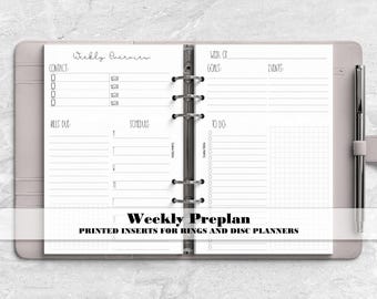 Printed Weekly Preplan Planner Insert for Ring and Disc Bound Planners