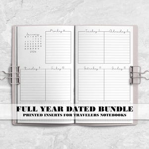 Printed Full Year Dated Inserts for Travelers Notebook Covers - Passport - Pocket - B6 - A6 - A5 - Standard - Cahier - B6 Slim - V-WO2P-0003