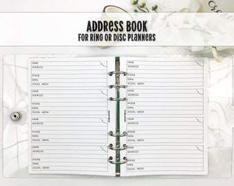 Address Book for Ring and Disc Bound Planner Insert - Printed Planner Insert