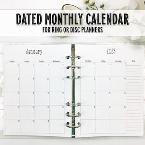 Dated Monthly Calendar for Ring or Disc bound Planner - Dated Monthly Calendar - Choose Your Year - DM-0006