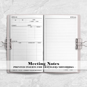 Meeting Notes Insert for Travelers Notebook - Printed Insert for Travelers Notebooks