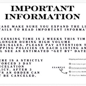 a list of instructions and policies related to shipping and returns, with a focus on the shipping and return policies.
