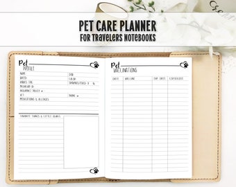 Pet Health Printed Planner Insert for Traveler's Notebook Insert