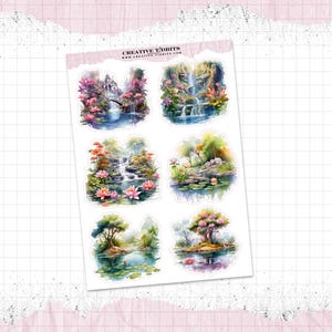 Journal et planificateur d'étang cascade magnifique imprimés sur votre choix de papier autocollant - Stickers décoratifs - Nature - WS-0061