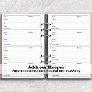 Printed Contact List Insert for Ring or Discbound Planner Covers - Choose Your Size