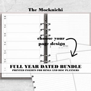 Printed Full Year Dated Insert in the Style of Hobonichi Weeks for your Ring or Disc Planner Cover - Mocknichi