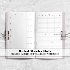 Dated Weeks Only Traveler&#39;s Notebook Insert - Printed Insert for TN&#39;s - Choose your start month - DW0001