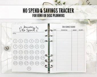 No Spend & Savings Tracker for Ring and Disc Bound Planners - Printed Planner Insert