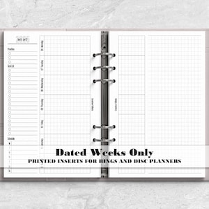 Dated Weeks Only Printed Insert for your Ring or Disc bound Planner - Choose your start month - DW0013