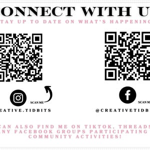 a QR code and a social media icon, along with text that encourages users to connect with Creative TidBITS and find them on platforms like Instagram, Twitter, and Facebook.