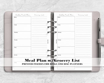 52 weeks of Meal Plan with Grocery List on 1 Page for Ring Bound Planner - Printed Planner Insert