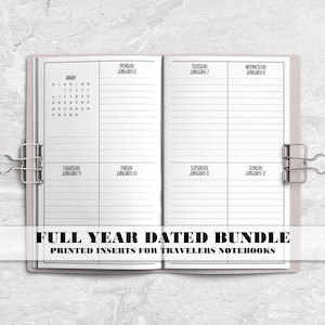 Printed Full Year Dated Inserts for Travelers Notebook Covers - Passport - Pocket - B6 - A6 - A5 - Standard - Cahier - B6 Slim - V-WO2P-0005