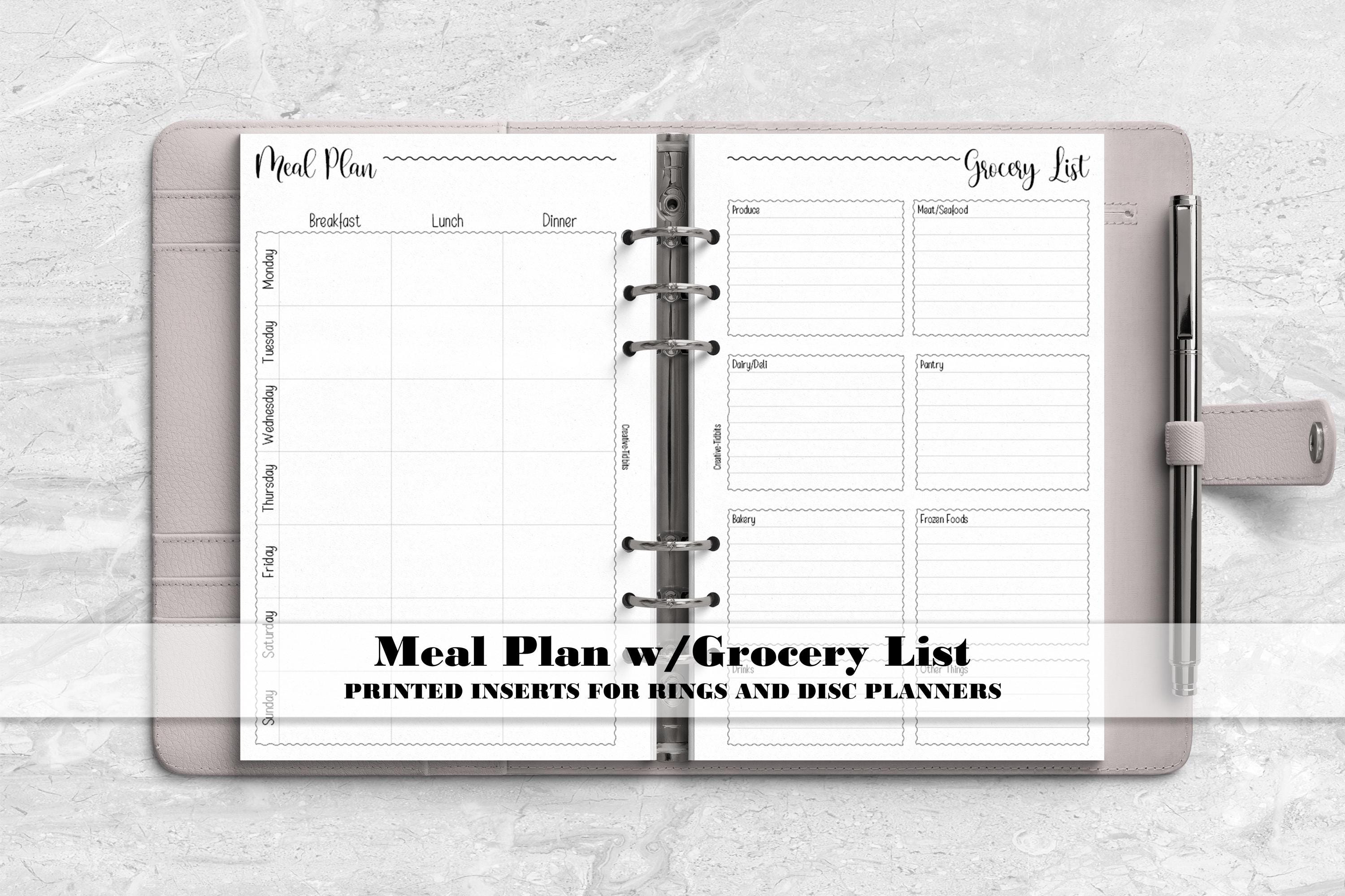Meal Plan With Grocery List for Ring and Disc Bound Planner - Printed ...