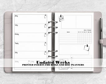 Horizontal WO2P Insert - Printed Planner Insert - Ring Planner Refill - Disc Planner Refill - H-0009