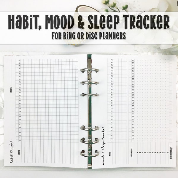 Undated Habit Tracker - Mood - Sleep Tracker for Ring or Disc Bound Planners - Printed Planner Insert