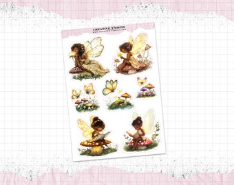Black Girl Fairy Journal and Planner Stickers Printed on your choice of Sticker Paper - Decorative Stickers - Fantasy Fairytale - WS-0063