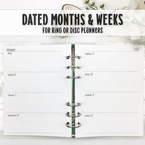 Dated Ring Planner Insert - Horizontal Weekly Layout - Dated Monthly Calendar - Printed Ring Planner Insert - H-WO2P-0001