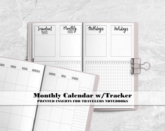 Undated Monthly Travelers Notebook Insert with Tracker - MWT0001
