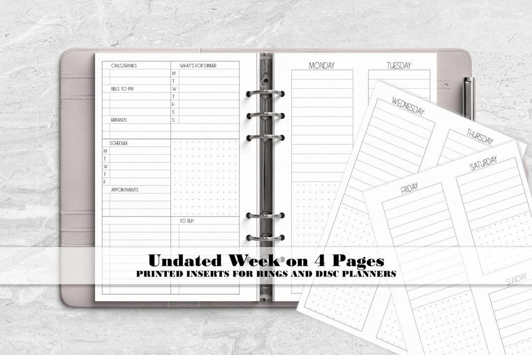 Week on 4 Pages Planner Insert - WO4P Insert- Printed Planner Insert ...
