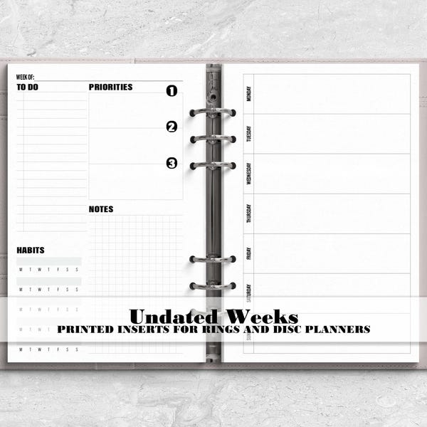 Horizontal Week on 2 Pages - Printed Planner Insert - Planner Insert - Ringed Planner Refill - Disc Planner Insert - H-0025