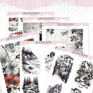 Sentiers panoramiques monochromes avec touches de couleur - Kit d'autocollants pour journal et agenda - Stickers décoratifs - WS-0071