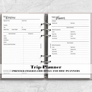 Planificador de viajes. Inserto impreso para agendas de anillas o discos. Inserto impreso para agendas.