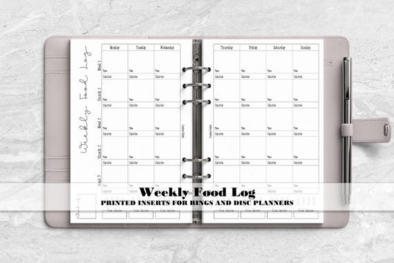 Food Log for Counting Calories - Printed Ring or Discbound Planner Insert