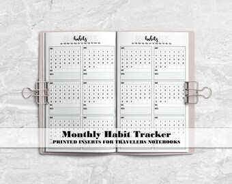 Monthly Habit Tracker Insert for Travelers Notebooks - Printed Travelers Notebook Insert