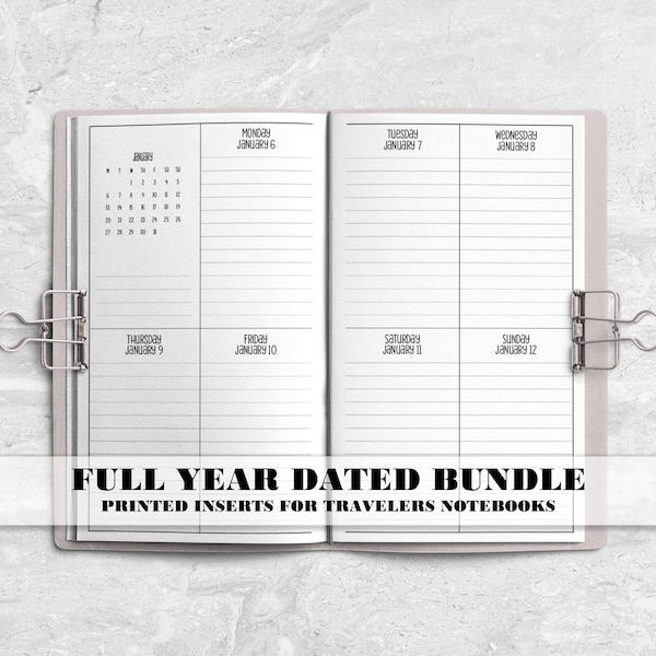 Printed Full Year Dated Inserts for Travelers Notebook Covers - Passport - Pocket - B6 - A6 - A5 - Standard - Cahier - B6 Slim - V-WO2P-0005