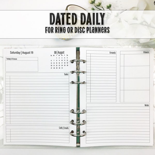 Dated Daily Planner Insert - Day on 2 Page Insert - Printed Planner Insert - Planner Insert - Ringed Planner Refill