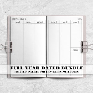 Printed Full Year Dated Inserts for Travelers Notebook Covers - Passport - Pocket - B6 - A6 - A5 - Standard - Cahier - B6 Slim - V-WO2P-0004