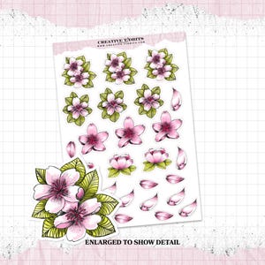 Stickers fleurs de cerisier pour votre journal ou agenda - feuille d'autocollants coupe baiser - feuille d'autocollants pour agenda